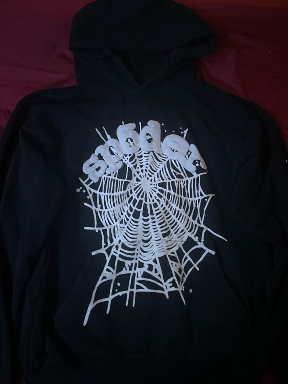 Men's Black Zip-Up Hoodie with White Spiderweb Graphic